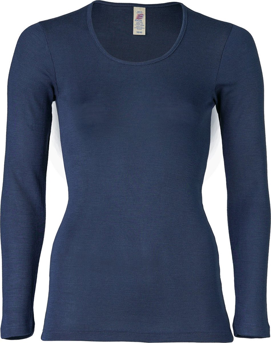 Engel Natur Dames Shirt Lange Mouw Zijde Merino Wol GOTS wol 42/44 Marineblauw