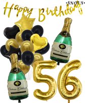 56 Jaar Verjaardag Cijferballon 56 - Feestpakket Snoes Ballonnen Pop The Bottles - Zwart Goud Groen Versiering