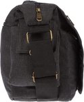 Zijkant van de zwarte canvas schoudertas van Fana Bags, met verstelbare band.
