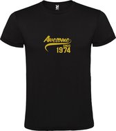 Zwart T-Shirt met “Awesome sinds 1974 “ Afbeelding Goud Size XS