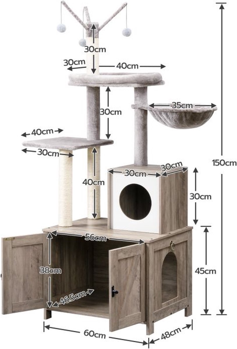 PawHut Krabpaal Kattengrot Kattenhuis 4 Verdiepingen Met Speelballen Zitstok Sisalzuil En Krabplank Groot Stevig~12m0cd5hqdo01