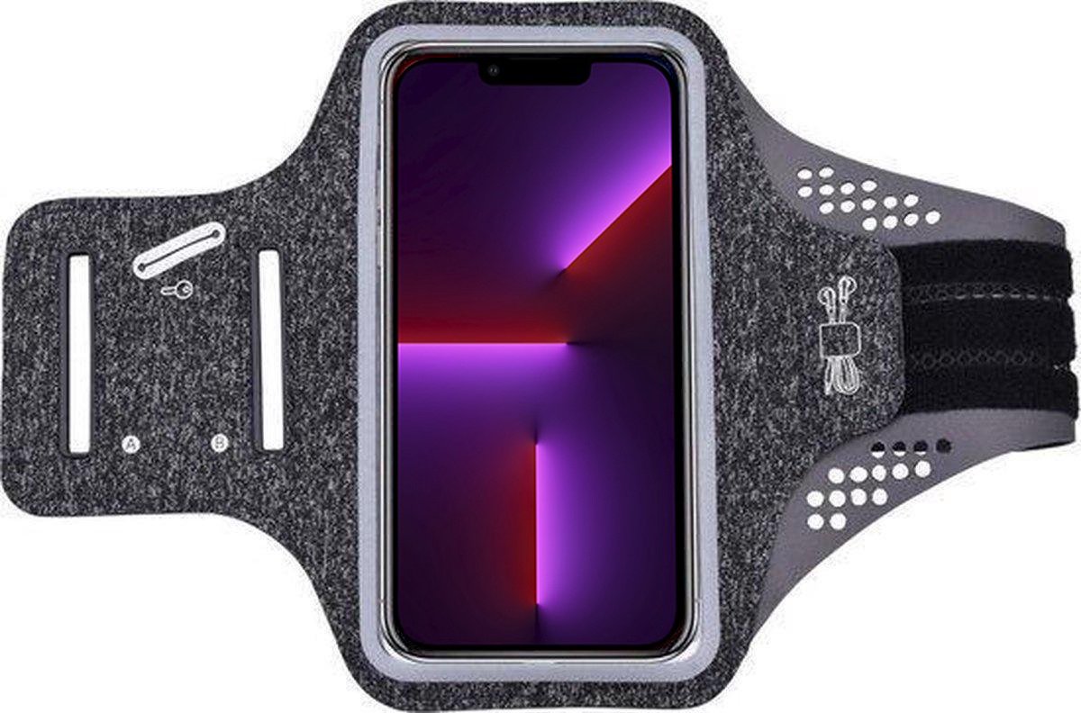 Geschikt voor iPhone 13 Pro hardloop telefoonhouder – armband - sportband - van stof - Zwart