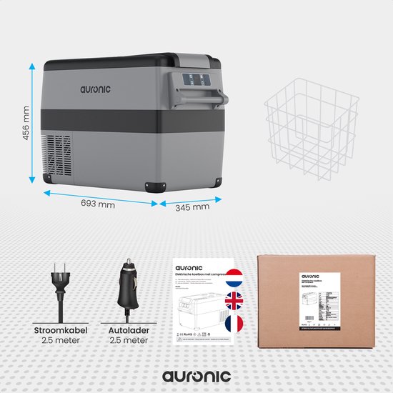 Auronic Elektrische Compressor Koelbox - Auto - Coolbox - 40.5L - 12V en 230V - Frigobox - Grijs - Auronic
