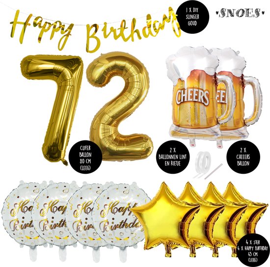 72 Jaar Verjaardag Cijfer ballon Mannen Bier - Feestpakket Snoes Ballonnen Cheers & Beers - Herman