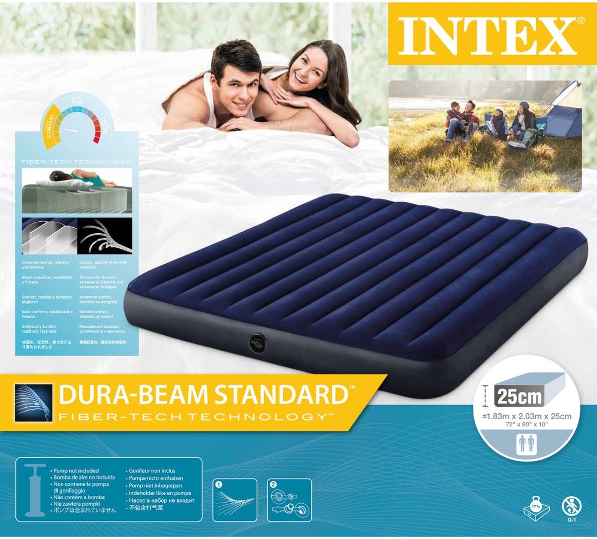 Matelas gonflable 2 personnes INTEX 203 x 183 x 25 Cm camping