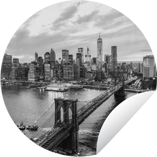 Tuincirkel Luchtfoto van de Hudson in New York - zwart wit - 120x120 cm - Ronde Tuinposter - Buiten XXL / Groot formaat!