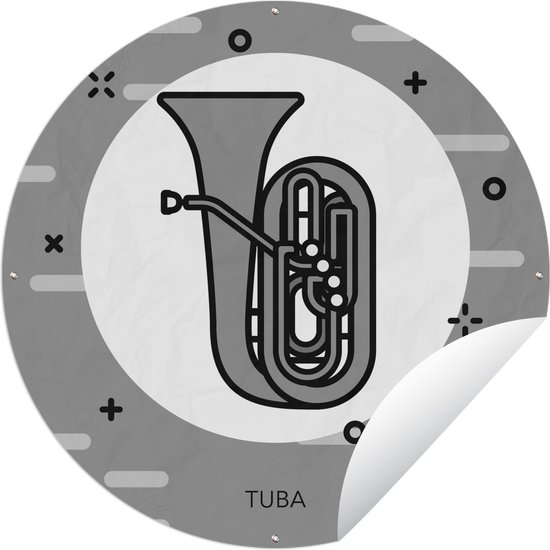 Tuincirkel Een pictogram tekening van een gele tuba - zwart wit - Ronde Tuinposter - Buiten