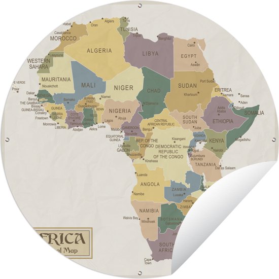 Tuincirkel Kaart van Afrika retro - 90x90 cm - Ronde Tuinposter - Buiten