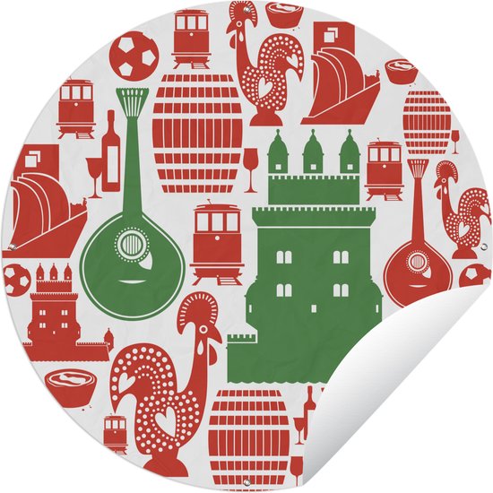 Cercle de jardin dessin de symboles du Portugal dans un cercle - 90x90 cm - Affiche de jardin ronde - Buiten
