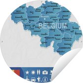 Tuincirkel Een illustratie van een kaart van België en haar grote steden - 150x150 cm - Ronde Tuinposter - Buiten