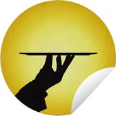 Tuincirkel Het silhouet van een ober met een dienblad - 60x60 cm - Ronde Tuinposter - Buiten