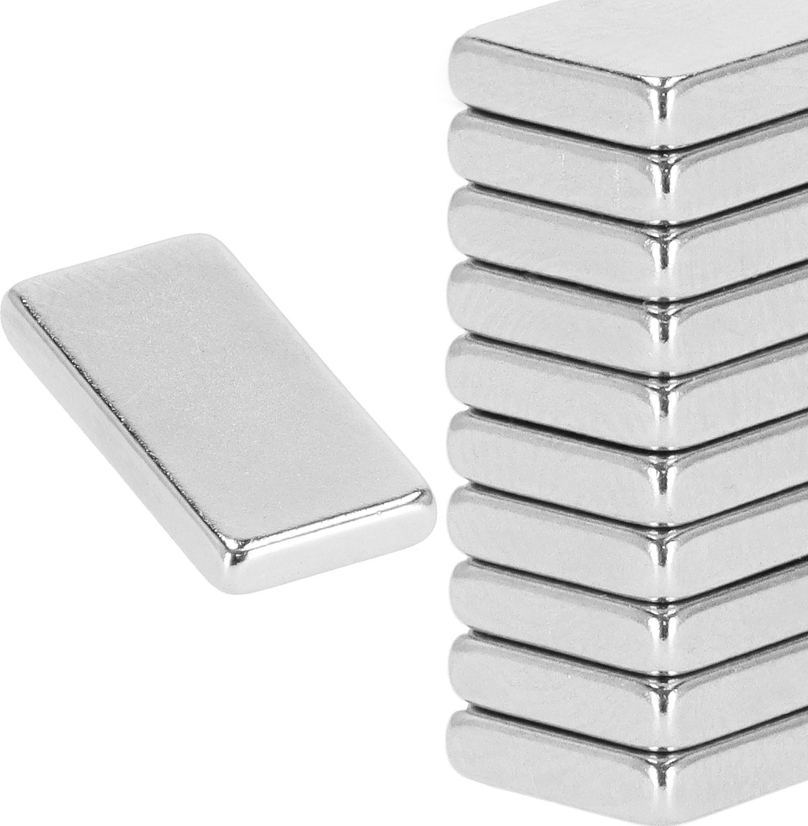 Springos Magneten - Koelkastmagneten - Neodymium Magneten - Rechthoek - 20 x 10 x 2.5 mm - Zilver