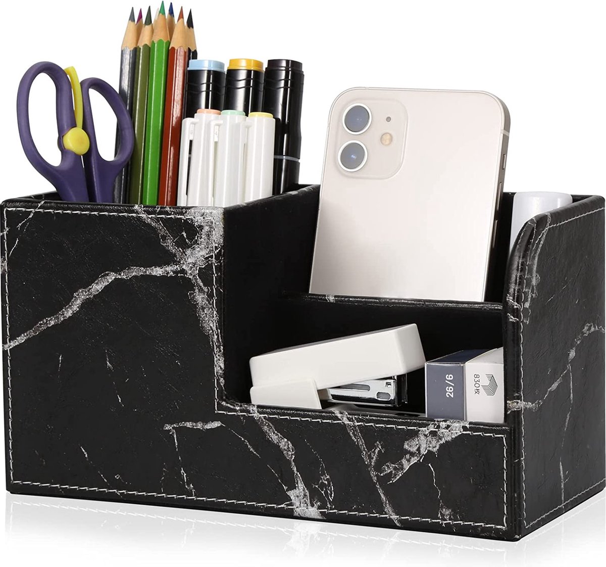 DOWO® Bureau Desk Organizer - Pennenhouder - PU leer - Bureau Accessoires - Pennenbakje - Make Up Organizer - Zwart & Wit