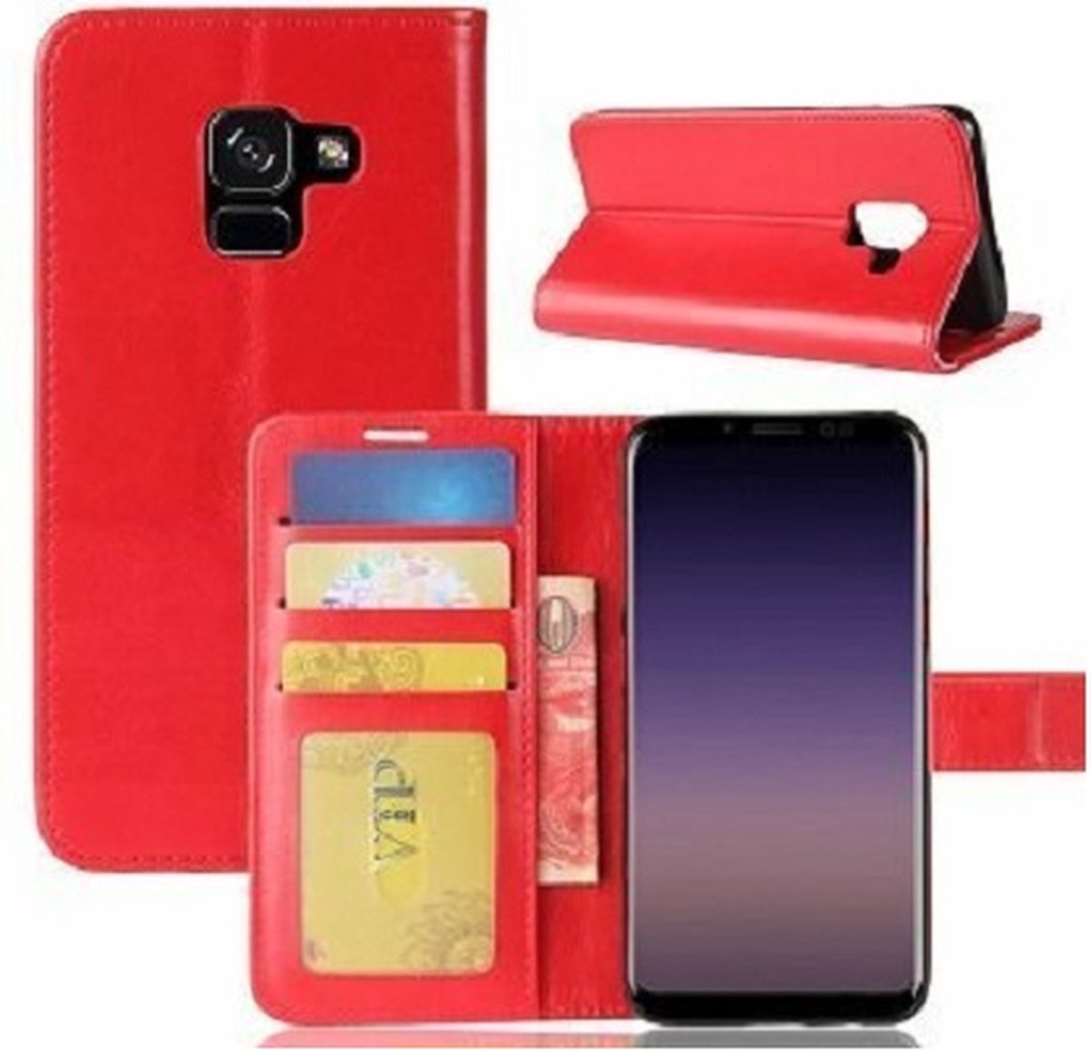 Samsung A5 2018 Hoesje Met Pasjeshouder Bookcase Rood