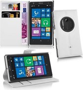 Cadorabo Hoesje geschikt voor Nokia Lumia 1020 in MAGNESIUM WIT - Beschermhoes van getextureerd kunstleder en kaartvakje Book Case Cover Etui