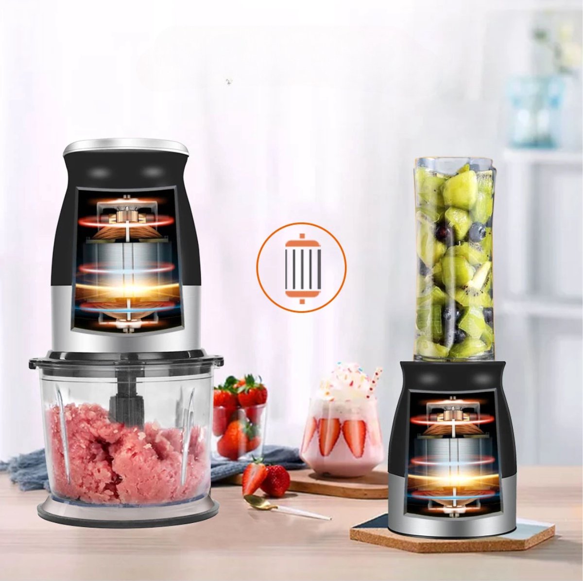 Blender & Vleesmolen 500W 3 in 1 Blender Mixer Vlees & Groenten