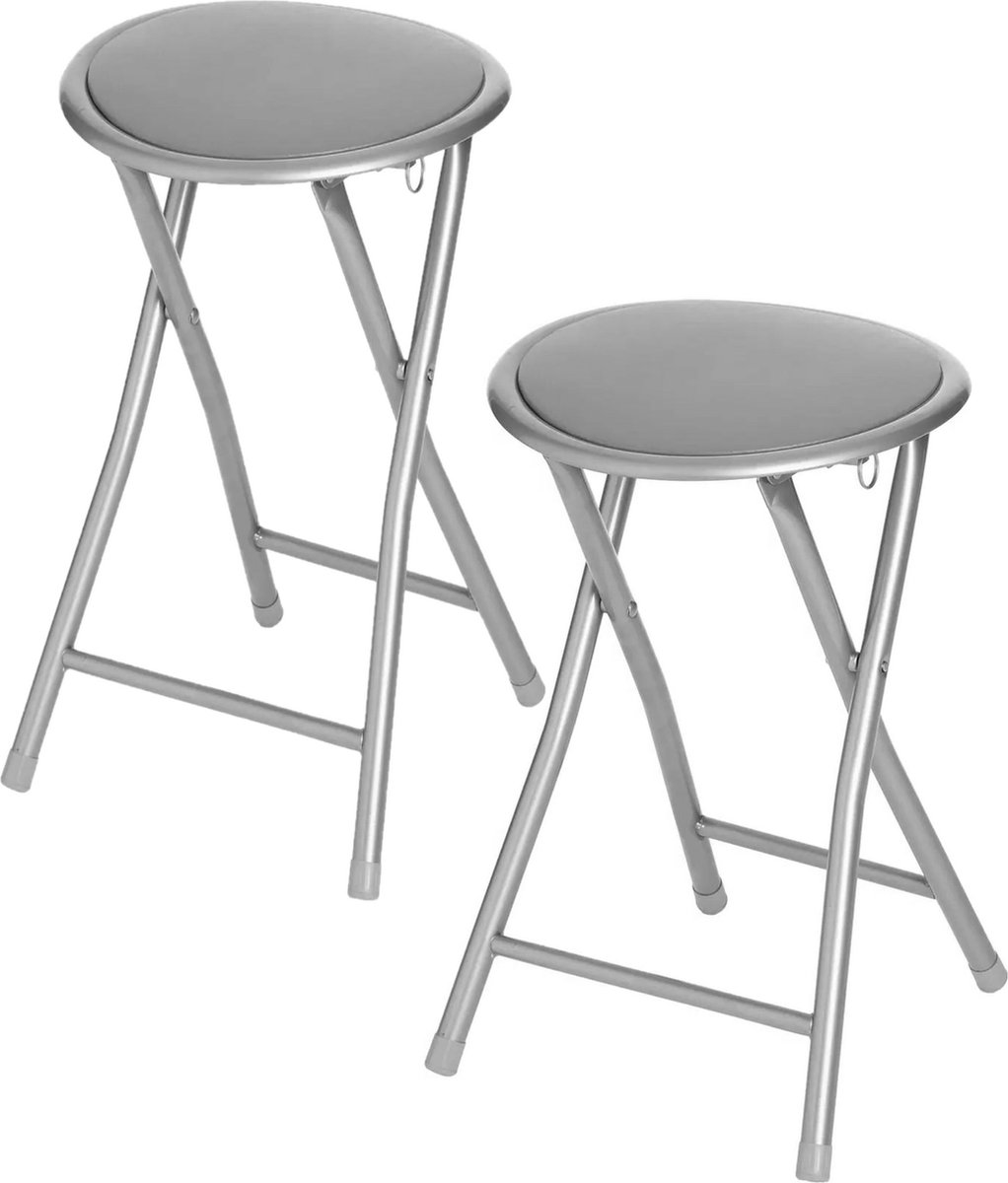 5Five® 4x stuks bijzet krukje/stoel - Opvouwbaar - antraciet - 46 cm