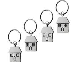 Sleutelhanger met huisje - 4x - 7 cm - RVS - nieuwe woning cadeau - huissluitels