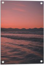 WallClassics - Tuinposter – Golvende Zee met Oranje Paarse Lucht - 40x60 cm Foto op Tuinposter (wanddecoratie voor buiten en binnen)