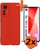 Hoesje Geschikt voor Xiaomi 12 Lite Hoesje Siliconen Cover Case Met 2x Screenprotector - Hoes Geschikt voor Xiaomi 12 Lite Hoes Back Case - Rood