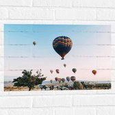 Muursticker - Veel Luchtballonnen in Licht Roze met Blauwe Lucht - 60x40 cm Foto op Muursticker