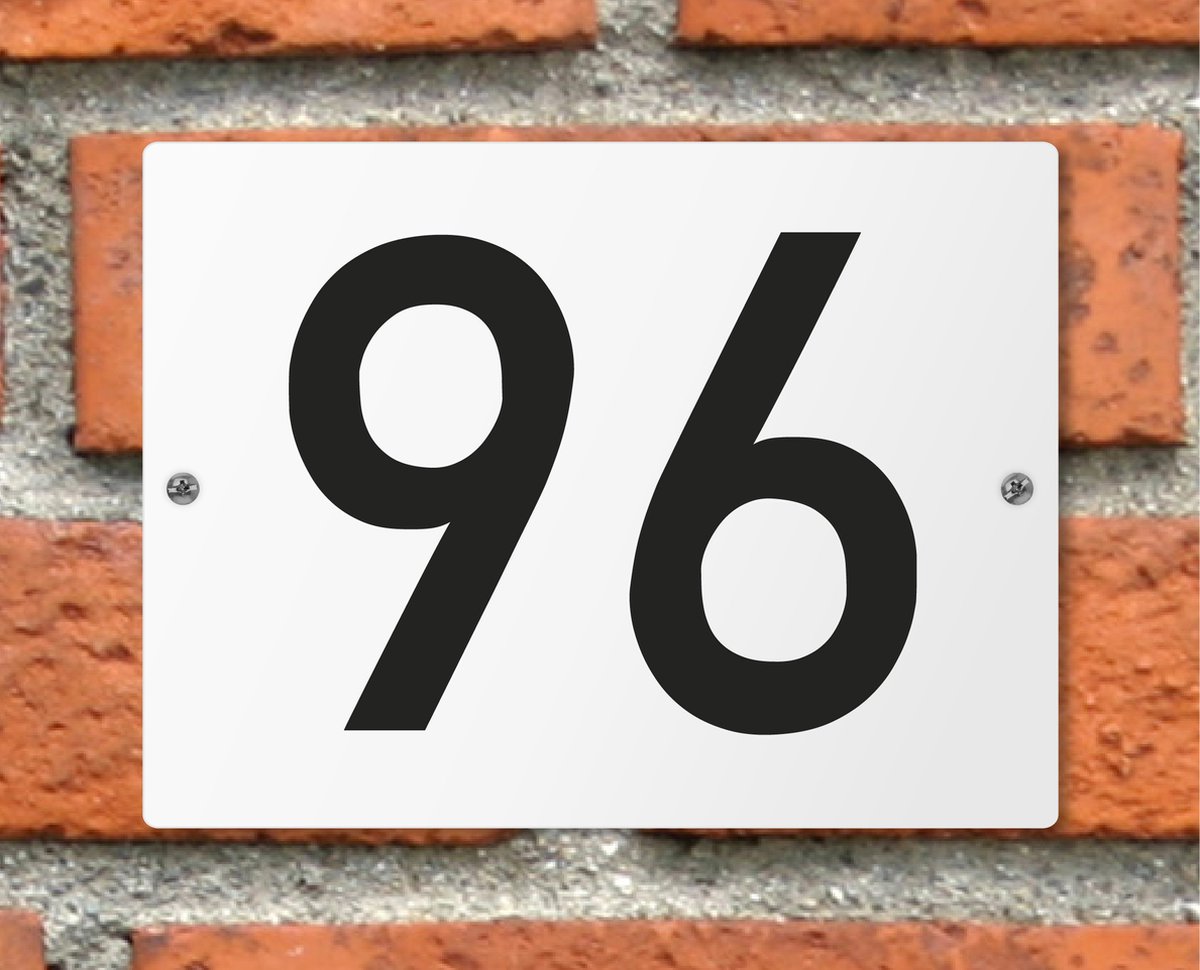 Huisnummerbord wit - Nummer 96 - standaard - 16 x 12 cm - schroeven - naambord - nummerbord - voordeur