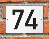 Huisnummerbord wit - Nummer 74 - standaard - 16 x 12 cm - schroeven - naambord - nummerbord - voordeur