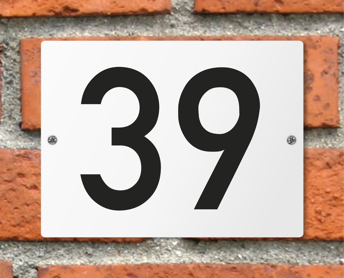 Huisnummerbord wit - Nummer 39 - standaard - 16 x 12 cm - schroeven - naambord - nummerbord - voordeur