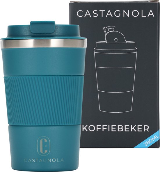 Castagnola Design RVS Koffiebeker To Go - Blauw - 380ml - Thermosbeker - Theebeker