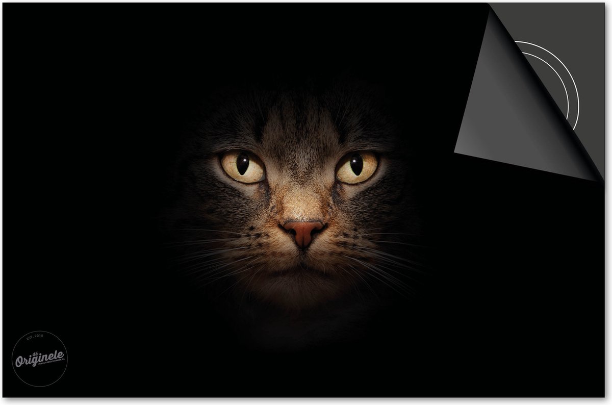 Inductie beschermer 76x51,5 - afdekplaat inductie mat - Dietrix Kookplaat beschermer - DELUXE - Dieren - Kat op zwart