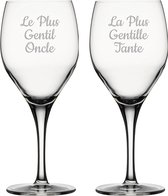 Witte wijnglas gegraveerd - 34cl - Le Plus Gentil Oncle & La Plus Gentille Tante