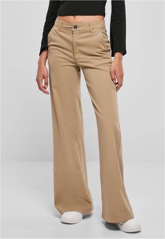 Urban Classics - High Waist Wide Leg Chino Wijde broek - Taille, 33 inch - Beige