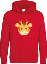 Pixeline Hoodie Giraffe Face rood 9-11 jaar - Pixeline - Trui - Stoer - Dier - Kinderkleding - Hoodie - Dierenprint - Animal - Kleding