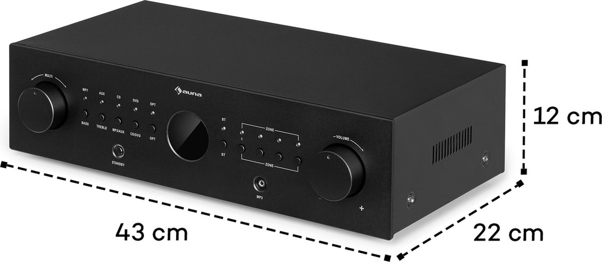 Auna Versterker, HiFi Stereo Mini Versterker, HiFi-versterker met Bass- en Treble-regelaar, 4-kanaals Audioversterker, Stereo Versterker & Luidsprekers met Afstandsbediening & AUX-ingang, AV-receiver - Amplifier - 100W - voor PA - Bluetooth MP3 thumbnail 3