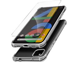 Avizar Beschermpakket Geschikt voor Google Pixel 4A Siliconen Hoesje + Gehard Glas, Transparant