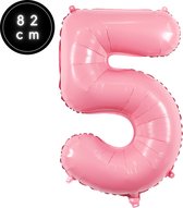 Cijfer Ballonnen - Nummer 5 - Roze - 82 cm - Helium Ballon - Fienosa