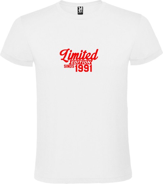 Wit T-Shirt met “Limited sinds 1991 “ Afbeelding Rood Size XS