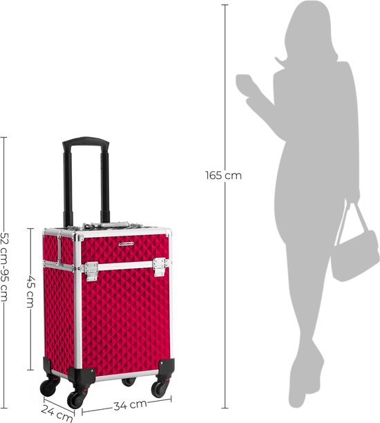 Trousse cosmétique - Maquillage - Trousse Trousse de maquillage - Trousse maquillage - Avec poignée - Avec 4 roulettes - Rose