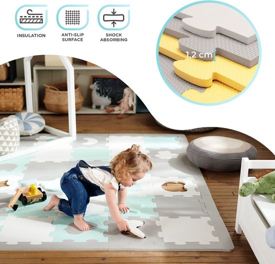 Kinderkraft LUNO SHAPES - 3D schuimmat puzzelmat - 30 stuks - 185x165 cm - 1,2 cm dik - niet-giftig EVA-schuim - waterdicht en gemakkelijk schoon te maken - verstelbaar formaat - ondersteunt kruipen en eerste stapjes - vanaf 10 maanden - Zwart van Kinderkraft — afbeelding 4