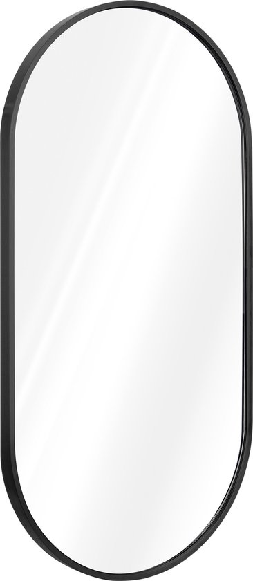Miroir mural Navaris - Miroir mural ovale 85 x 46 cm - Cadre en aluminium noir - Horizontal ou vertical