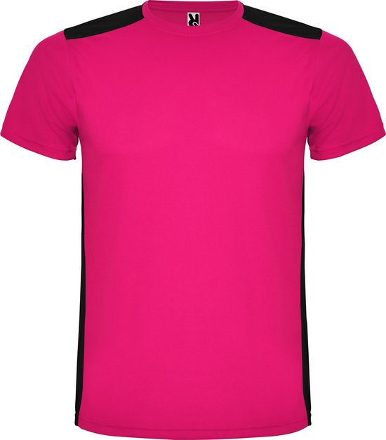 Zwart met Fuchsia roze unisex sportshirt korte mouwen Detroit merk Roly maat L