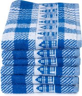 Twentse Damast Keuken Handdoeken - Hollandse Designs - Katoen - Keukendoeken Set - 6 stuks - 50x55 cm - Huizen Blauw