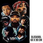 Allernieuwste.nl® Canvas Schilderij HipHop Legendes 2PAC, Dr Dre, Snoop Dogg, Emenim, Biggie, Tupac, Ice Cube - OldSkool Music Rap Legends - kleur - 60 x 90 cm