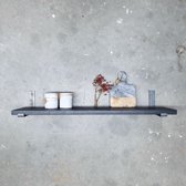 GoudmetHout Massief Eiken Wandplank - 120x25 cm - Zwart eiken - Industriële plankdragers L-vorm UP zonder coating - Staal - Zwarte wandplank