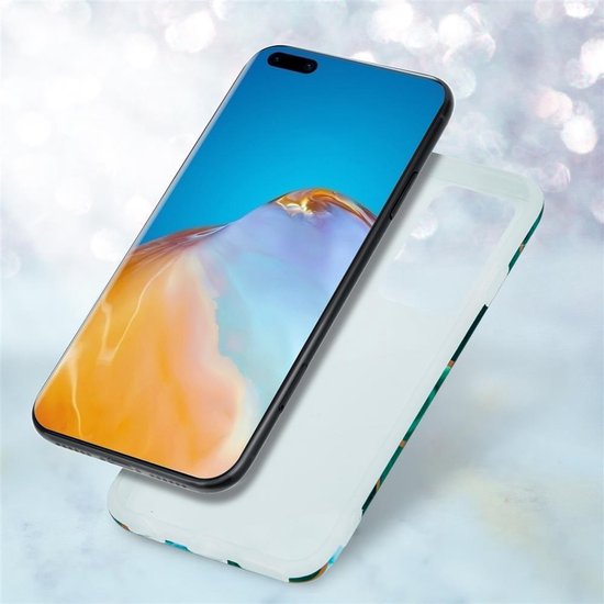 Cadorabo Hoesje geschikt voor Huawei P40 in Donkergroen Wit Goud Marmer No. 6 - Beschermhoes gemaakt van TPU siliconen Case Cover met mozaïek motief