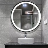 Miroirs lumineux - Miroir de salle de bain avec éclairage LED et Chauffage - Bord noir - 3 positions LED - 80 x 80 CM - Miroir rond