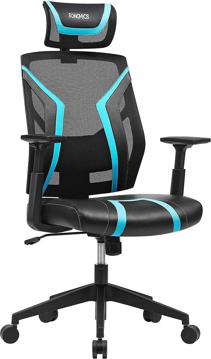 Ergonomische bureaustoel - Draaistoel -Kantoorstoel - Gamestoel - Verstelbaar - Zwart Blauw