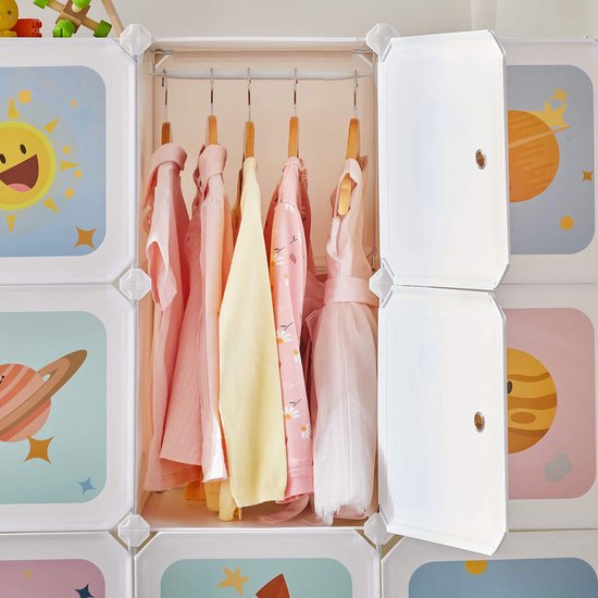 Draagbare kledingkast - kledingkast voor Kinderen - Opbergkast - met 16 kubussen - WIt