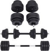 Halterset - Verstelbare kunststof dumbbell - Met aansluitende stalen buis - 20 kg/30 kg