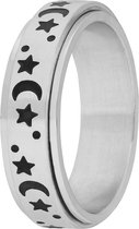 Lucardi Unisex Stalen anxiety ring met maan en ster - Ring - Staal - Zilverkleurig - 18 / 57 mm